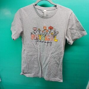 Bella Canvas Physical Therapy Floral Graphic T Shirt Women's Small Gray
